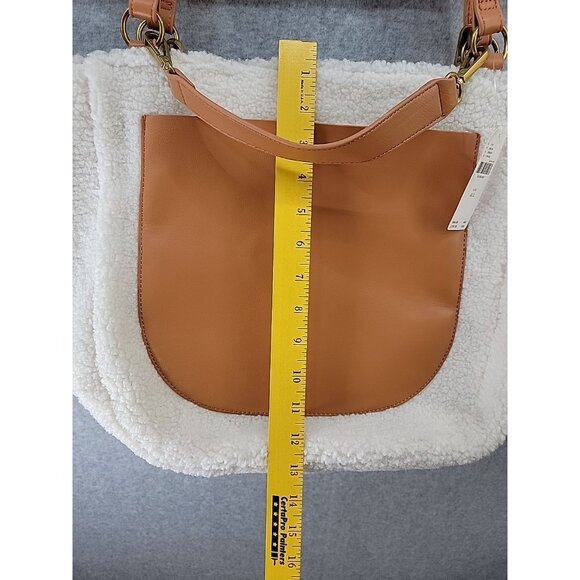 ANTHROPOLOGIE Tote Zip Purse Cream Sherpa Bag Tan Adjustable Straps & Pocket NWT - Picture 11 of 15